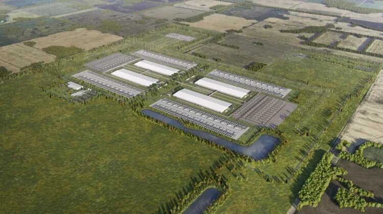 Aerial rendering of a hyperscale data centre campus
